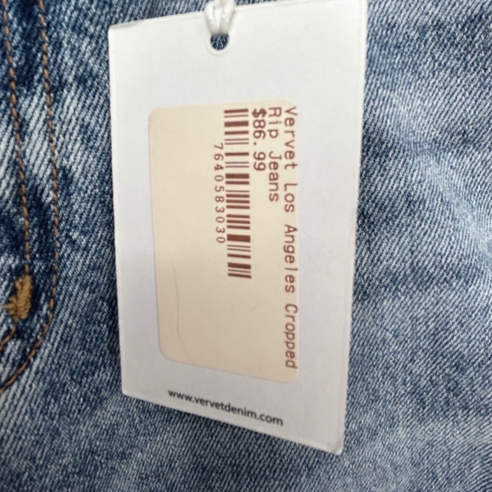 Vervet Los Angeles Cropped Rip Jeans High Rise Straight Leg Distressed Blue 27 - Picture 4 of 8